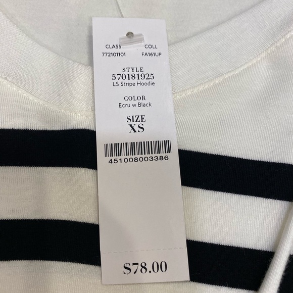 WHBM Striped Hoodie Size XS Ivory Black Stripes Long Sleeve NWT - Picture 6 of 14